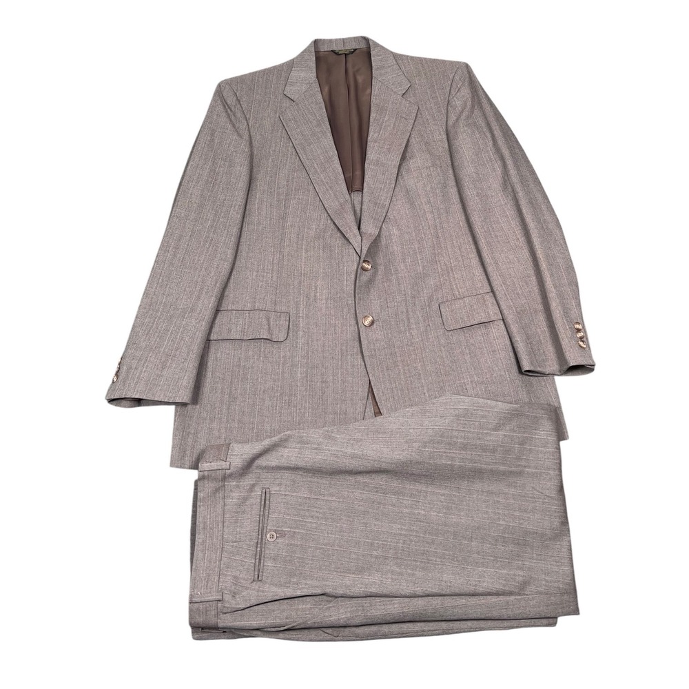 Palm Beach 1970s 2 Piece Suit Men Brown Pinstripe Blazer 46R 40X31